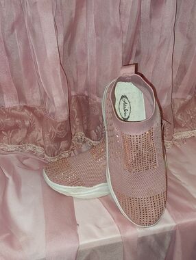 Atalina Pink Slip-On Knit Sneakers with Gold Studs